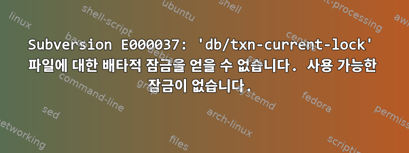 Subversion E000037: 'db/txn-current-lock' 파일에 대한 배타적 잠금을 얻을 수 없습니다. 사용 가능한 잠금이 없습니다.