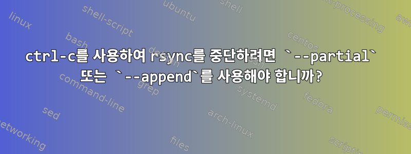 ctrl-c를 사용하여 rsync를 중단하려면 `--partial` 또는 `--append`를 사용해야 합니까?