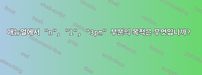 매뉴얼에서 "n", "l", "3pm" 부분의 목적은 무엇입니까?