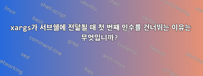 xargs가 서브쉘에 전달될 때 첫 번째 인수를 건너뛰는 이유는 무엇입니까?