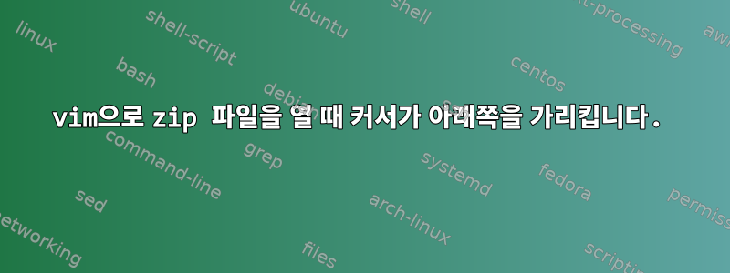 vim으로 zip 파일을 열 때 커서가 아래쪽을 가리킵니다.