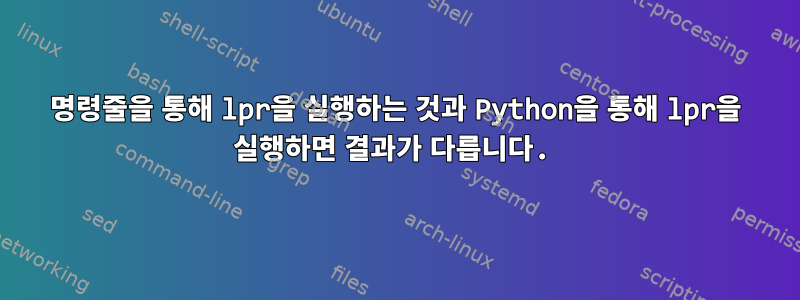 명령줄을 통해 lpr을 실행하는 것과 Python을 통해 lpr을 실행하면 결과가 다릅니다.