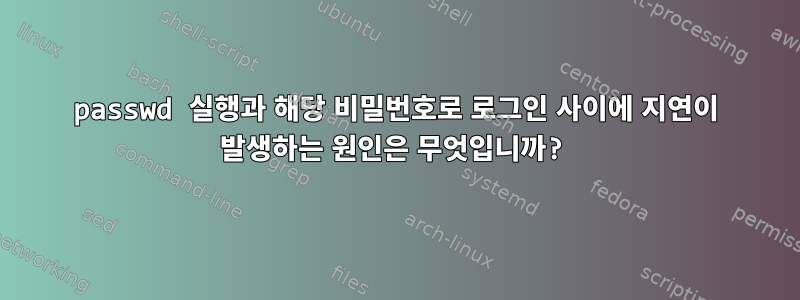 passwd 실행과 해당 비밀번호로 로그인 사이에 지연이 발생하는 원인은 무엇입니까?