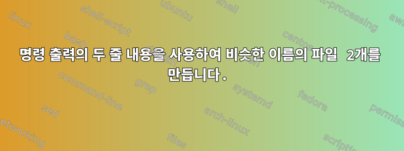 명령 출력의 두 줄 내용을 사용하여 비슷한 이름의 파일 2개를 만듭니다.