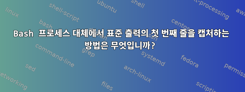 Bash 프로세스 대체에서 표준 출력의 첫 번째 줄을 캡처하는 방법은 무엇입니까?