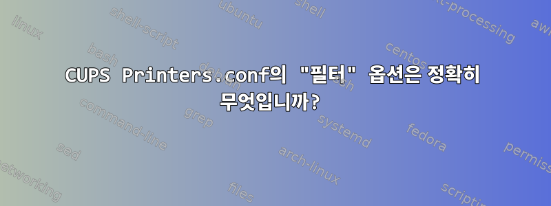 CUPS Printers.conf의 "필터" 옵션은 정확히 무엇입니까?