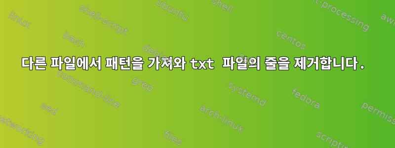 다른 파일에서 패턴을 가져와 txt 파일의 줄을 제거합니다.