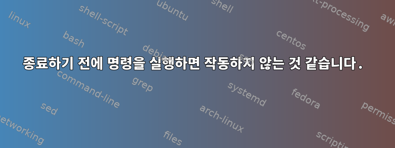 종료하기 전에 명령을 실행하면 작동하지 않는 것 같습니다.