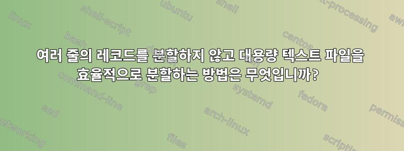 여러 줄의 레코드를 분할하지 않고 대용량 텍스트 파일을 효율적으로 분할하는 방법은 무엇입니까?