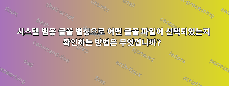 시스템 범용 글꼴 별칭으로 어떤 글꼴 파일이 선택되었는지 확인하는 방법은 무엇입니까?