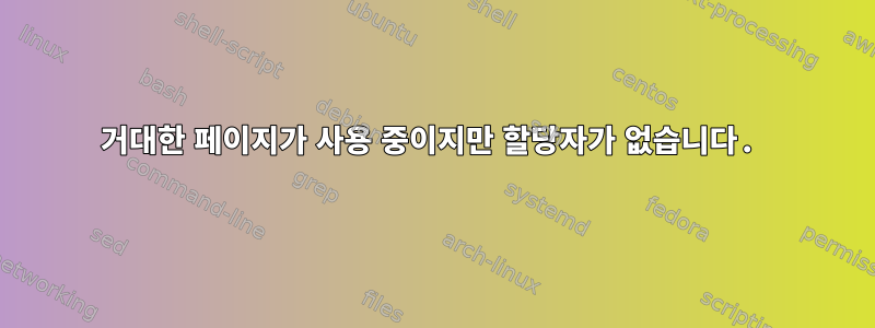 거대한 페이지가 사용 중이지만 할당자가 없습니다.