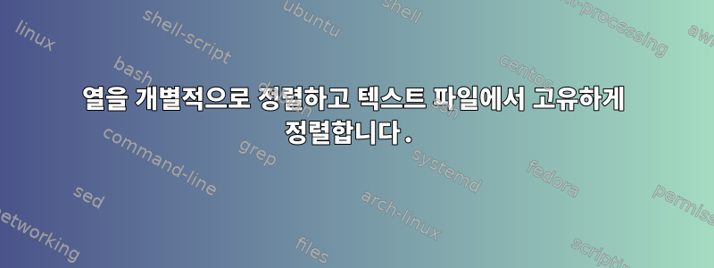 열을 개별적으로 정렬하고 텍스트 파일에서 고유하게 정렬합니다.