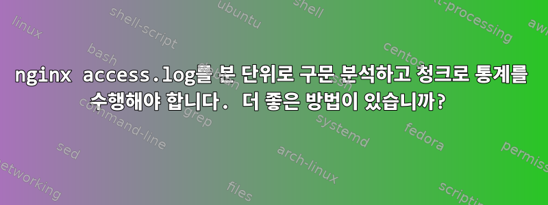 nginx access.log를 분 단위로 구문 분석하고 청크로 통계를 수행해야 합니다. 더 좋은 방법이 있습니까?