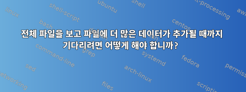 전체 파일을 보고 파일에 더 많은 데이터가 추가될 때까지 기다리려면 어떻게 해야 합니까?