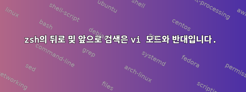 zsh의 뒤로 및 앞으로 검색은 vi 모드와 반대입니다.