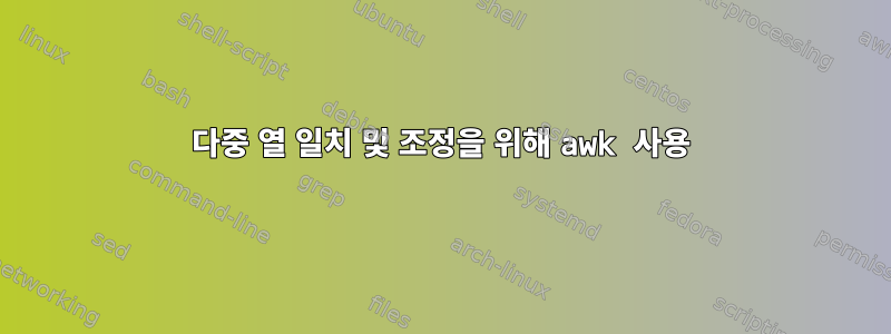 다중 열 일치 및 조정을 위해 awk 사용