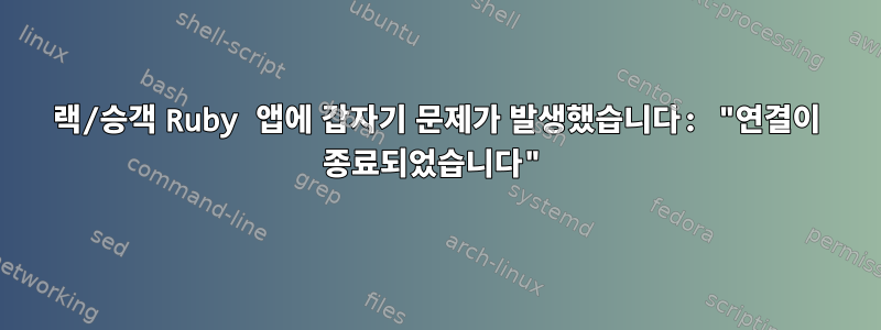 랙/승객 Ruby 앱에 갑자기 문제가 발생했습니다: "연결이 종료되었습니다"