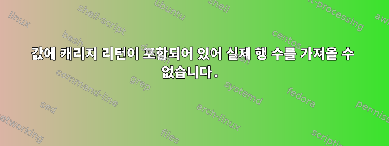 값에 캐리지 리턴이 포함되어 있어 실제 행 수를 가져올 수 없습니다.