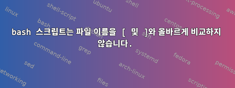 bash 스크립트는 파일 이름을 [ 및 ]와 올바르게 비교하지 않습니다.