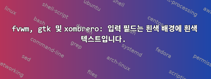 fvwm, gtk 및 xombrero: 입력 필드는 흰색 배경에 흰색 텍스트입니다.