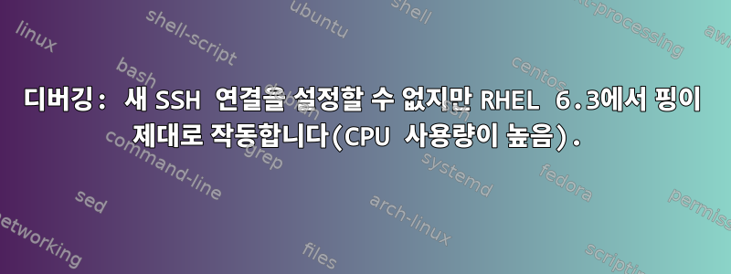 디버깅: 새 SSH 연결을 설정할 수 없지만 RHEL 6.3에서 핑이 제대로 작동합니다(CPU 사용량이 높음).