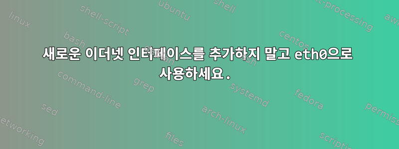 새로운 이더넷 인터페이스를 추가하지 말고 eth0으로 사용하세요.