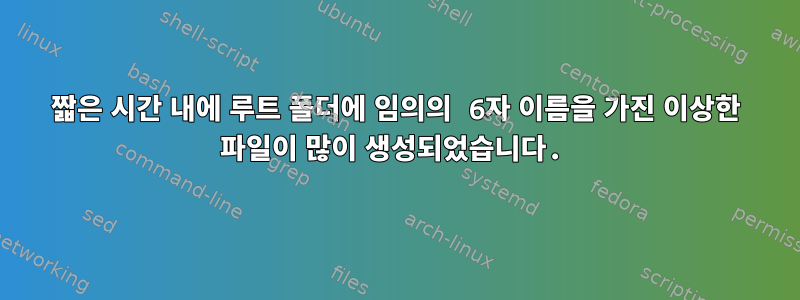 짧은 시간 내에 루트 폴더에 임의의 6자 이름을 가진 이상한 파일이 많이 생성되었습니다.