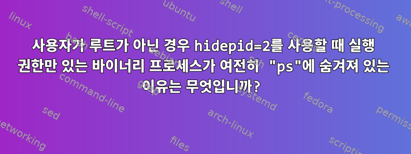 사용자가 루트가 아닌 경우 hidepid=2를 사용할 때 실행 권한만 있는 바이너리 프로세스가 여전히 "ps"에 숨겨져 있는 이유는 무엇입니까?