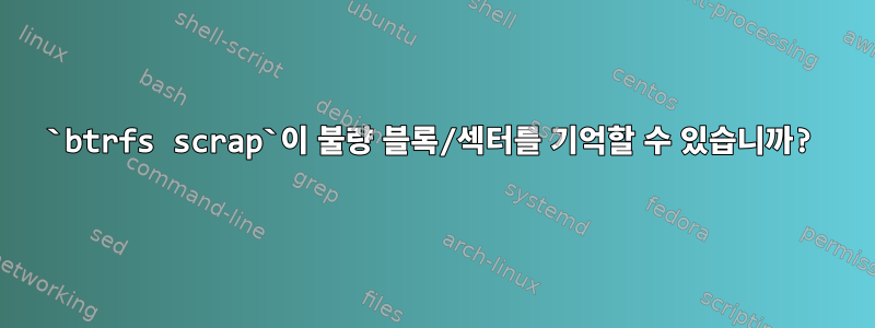 `btrfs scrap`이 불량 블록/섹터를 기억할 수 있습니까?