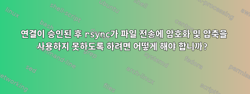 연결이 승인된 후 rsync가 파일 전송에 암호화 및 압축을 사용하지 못하도록 하려면 어떻게 해야 합니까?