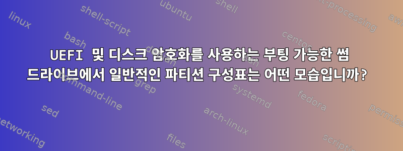 UEFI 및 디스크 암호화를 사용하는 부팅 가능한 썸 드라이브에서 일반적인 파티션 구성표는 어떤 모습입니까?