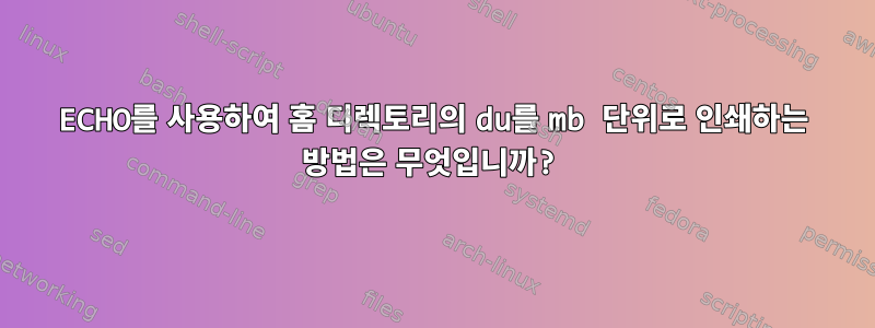 ECHO를 사용하여 홈 디렉토리의 du를 mb 단위로 인쇄하는 방법은 무엇입니까?