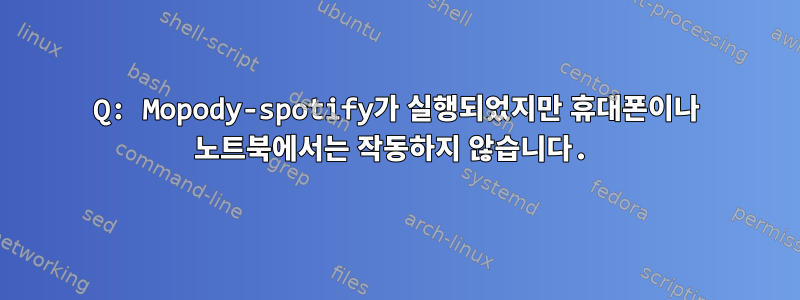 Q: Mopody-spotify가 실행되었지만 휴대폰이나 노트북에서는 작동하지 않습니다.