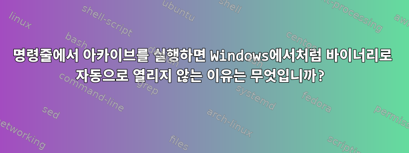 명령줄에서 아카이브를 실행하면 Windows에서처럼 바이너리로 자동으로 열리지 않는 이유는 무엇입니까?