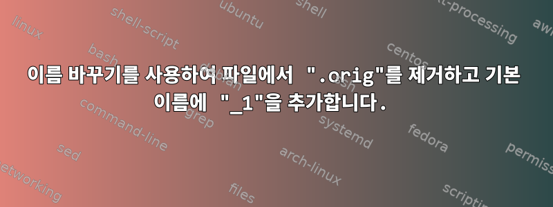 이름 바꾸기를 사용하여 파일에서 ".orig"를 제거하고 기본 이름에 "_1"을 추가합니다.