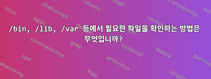 /bin, /lib, /var 등에서 필요한 파일을 확인하는 방법은 무엇입니까?