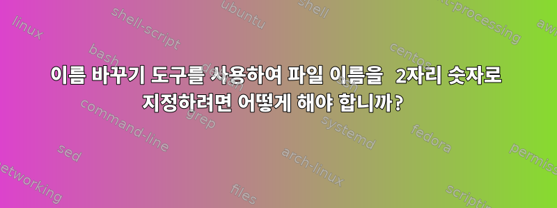 이름 바꾸기 도구를 사용하여 파일 이름을 2자리 숫자로 지정하려면 어떻게 해야 합니까?