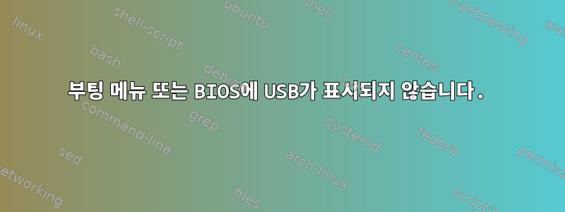 부팅 메뉴 또는 BIOS에 USB가 표시되지 않습니다.