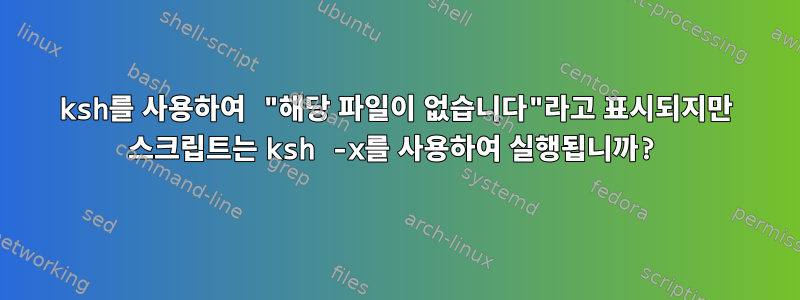 ksh를 사용하여 "해당 파일이 없습니다"라고 표시되지만 스크립트는 ksh -x를 사용하여 실행됩니까?