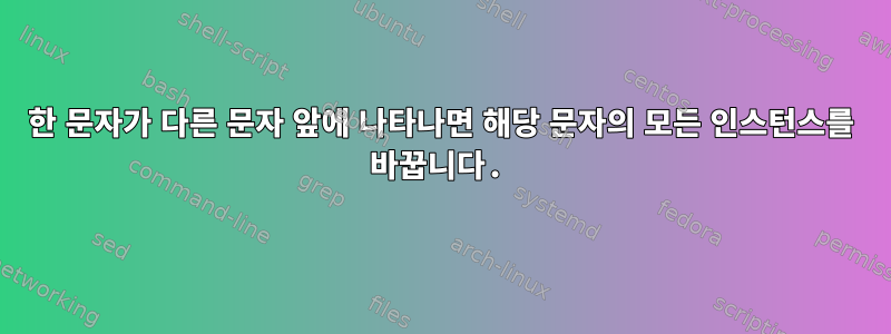 한 문자가 다른 문자 앞에 나타나면 해당 문자의 모든 인스턴스를 바꿉니다.