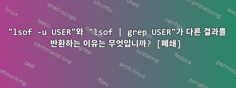 "lsof -u USER"와 "lsof | grep USER"가 다른 결과를 반환하는 이유는 무엇입니까? [폐쇄]