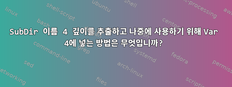 SubDir 이름 4 깊이를 추출하고 나중에 사용하기 위해 Var 4에 넣는 방법은 무엇입니까?