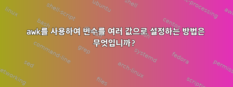 awk를 사용하여 변수를 여러 값으로 설정하는 방법은 무엇입니까?