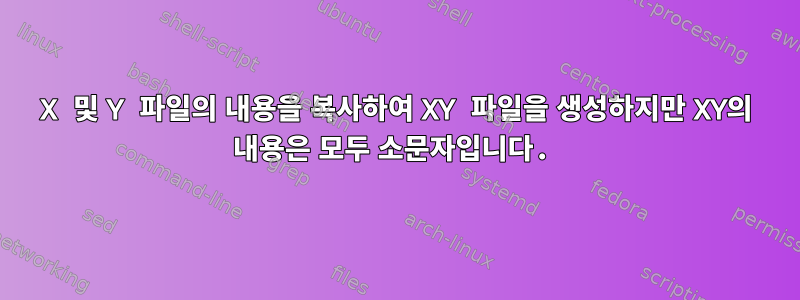 X 및 Y 파일의 내용을 복사하여 XY 파일을 생성하지만 XY의 내용은 모두 소문자입니다.