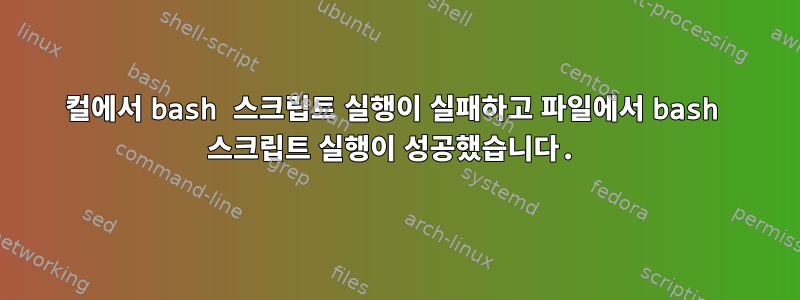 컬에서 bash 스크립트 실행이 실패하고 파일에서 bash 스크립트 실행이 성공했습니다.