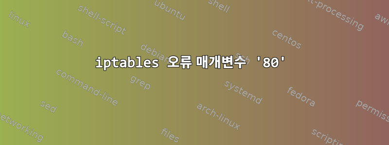 iptables 오류 매개변수 '80'