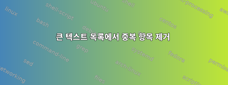 큰 텍스트 목록에서 중복 항목 제거