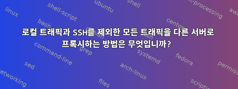 로컬 트래픽과 SSH를 제외한 모든 트래픽을 다른 서버로 프록시하는 방법은 무엇입니까?