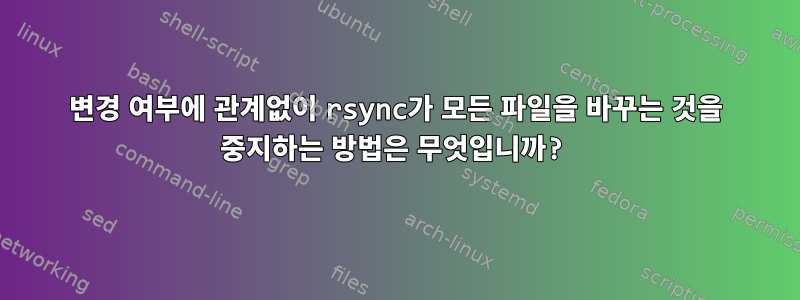 변경 여부에 관계없이 rsync가 모든 파일을 바꾸는 것을 중지하는 방법은 무엇입니까?