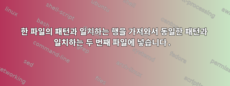 한 파일의 패턴과 일치하는 행을 가져와서 동일한 패턴과 일치하는 두 번째 파일에 넣습니다.